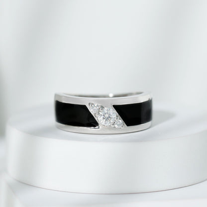 Certified Lab Grown Diamond Mens Wedding Band With Enamel
