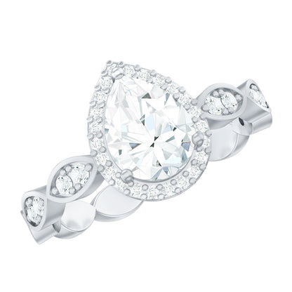 Lab Grown Diamond Teardrop Engagement Ring with Scalloped Shank