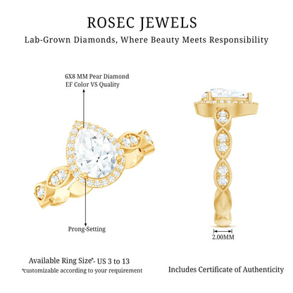 Lab Grown Diamond Teardrop Engagement Ring with Scalloped Shank