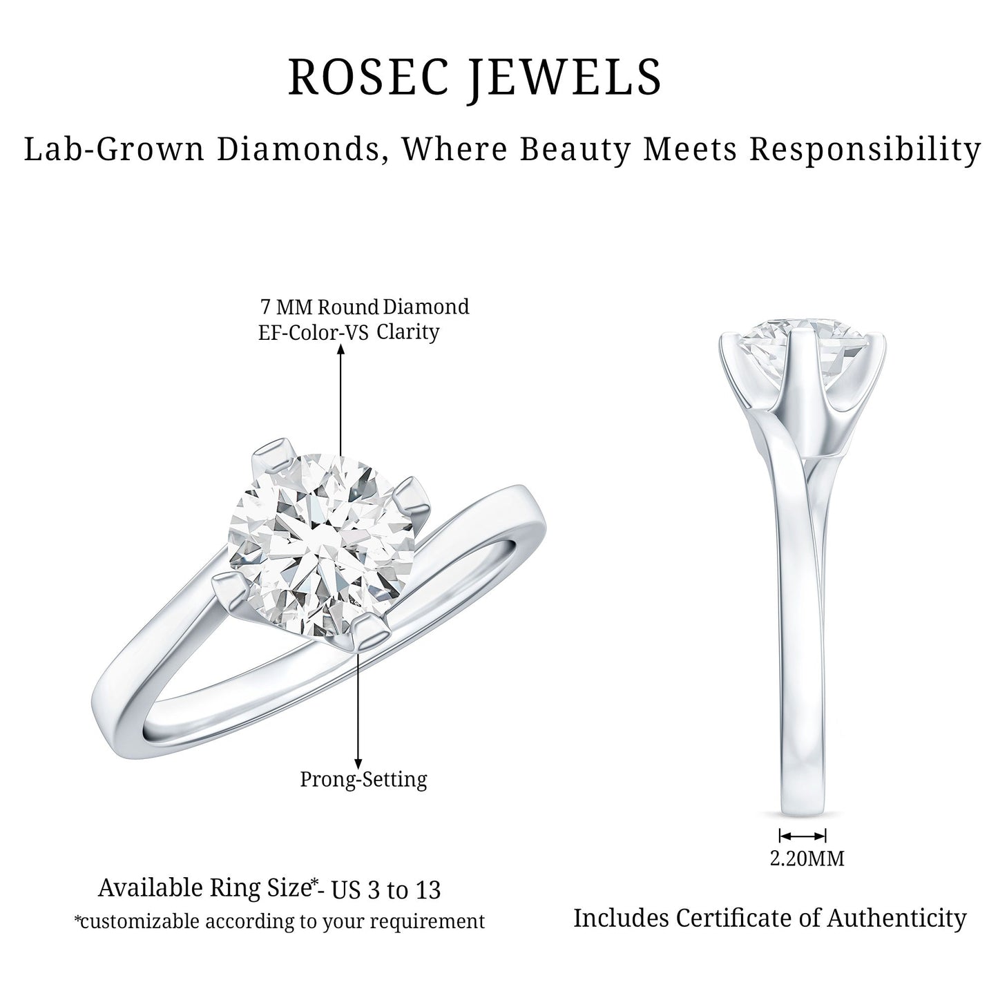Lab Grown Diamond Engagement Ring With Diagonal 4 Prongs