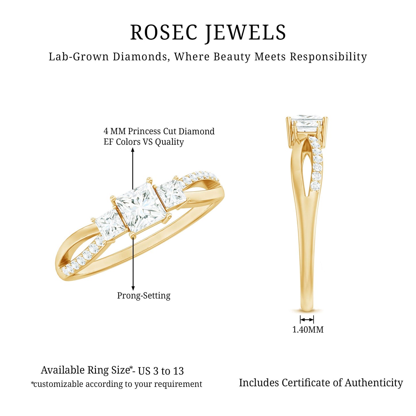 Lab Grown Diamond Three Stone Promise Ring With Split Shank