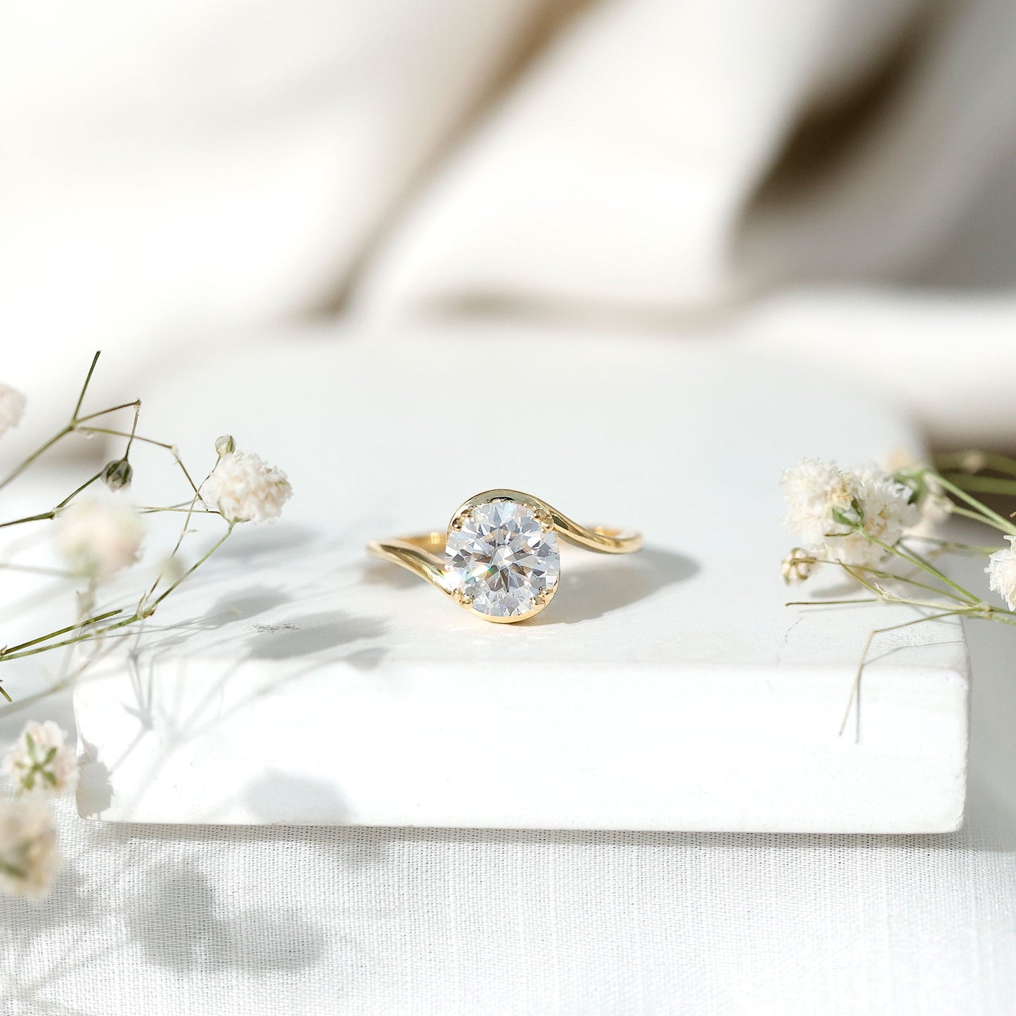 Lab Grown Diamond Bypass Engagement Ring With Diagonal 4 Prong