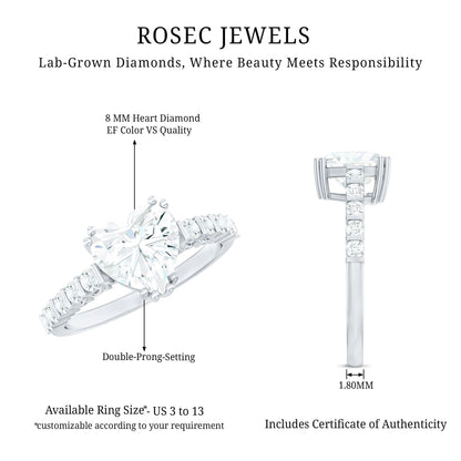 Certified 8 MM Lab Grown Diamond Heart Engagement Ring for Her