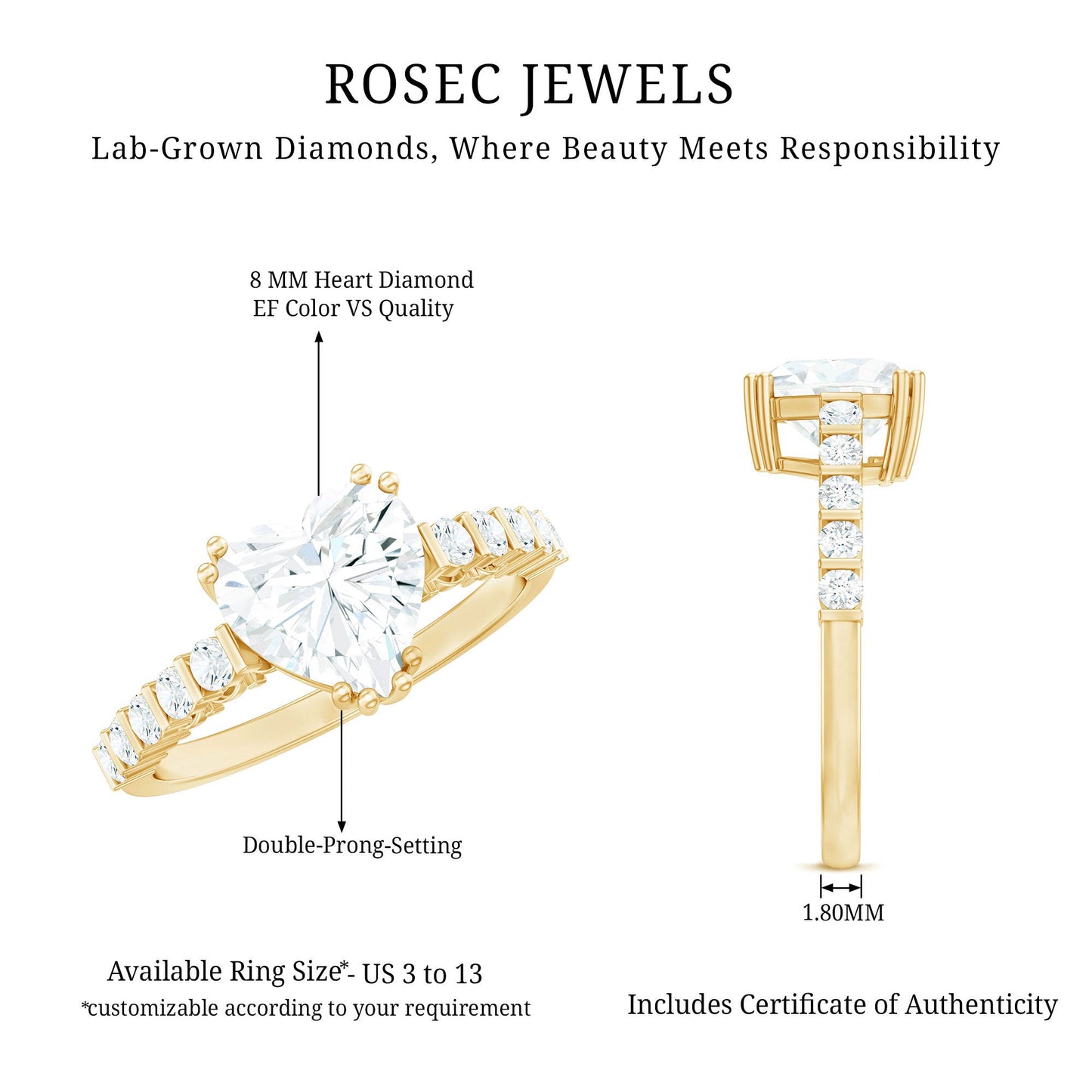 Certified 8 MM Lab Grown Diamond Heart Engagement Ring for Her