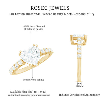 Certified 8 MM Lab Grown Diamond Heart Engagement Ring for Her