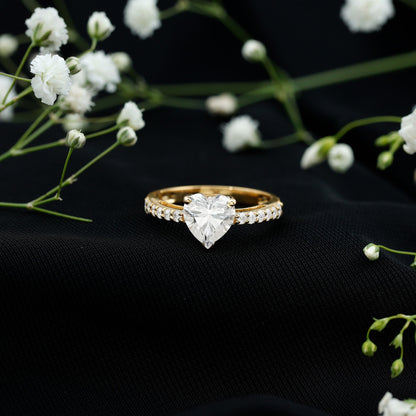 3 Prong Lab Grown Diamond Heart Engagement Ring For Women