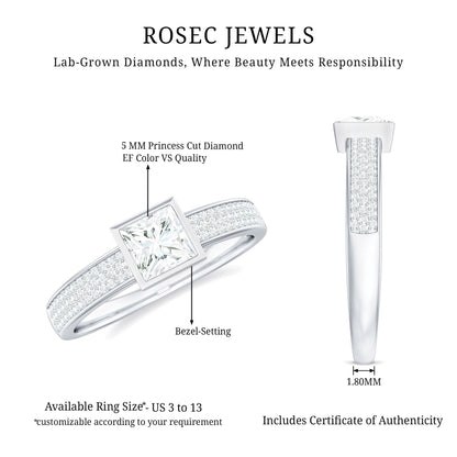 Princess Cut Lab Grown Diamond Bezel Set Engagement Ring