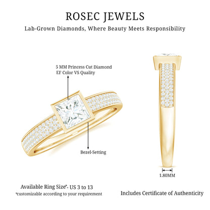 Princess Cut Lab Grown Diamond Bezel Set Engagement Ring