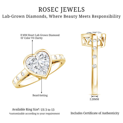 Bezel Set Brilliant Cut Lab Created Diamond Heart Engagement Ring For Women