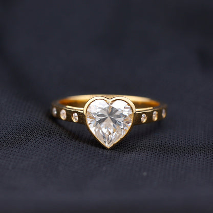 Bezel Set Brilliant Cut Lab Created Diamond Heart Engagement Ring For Women