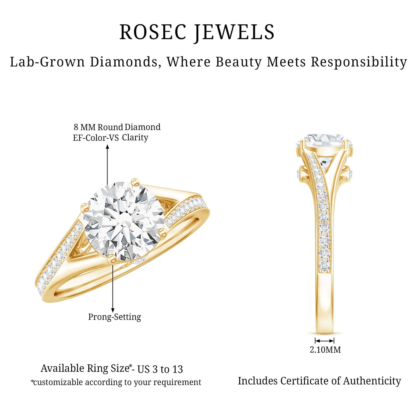 4 Prong Lab Grown Diamond Solitaire Engagement Ring with Split Shank