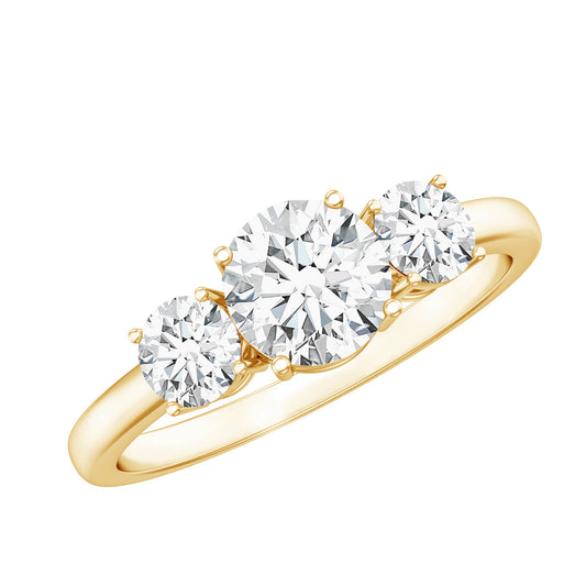 Round Cut Lab Grown Diamond 3 Stone Ring For Women Rosec Jewels