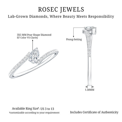 Pear Cut Lab Grown Diamond Bypass Promise Ring