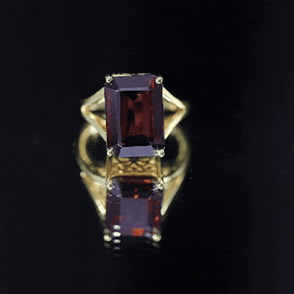 Certified 9 Carat Lab Grown Garnet Emerald Cut Engagement Ring with Split Shank