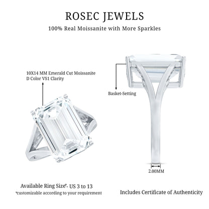 Certified 10X14 MM Emerald Cut Moissanite Engagement Ring for Women