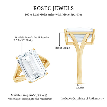 Certified 10X14 MM Emerald Cut Moissanite Engagement Ring for Women