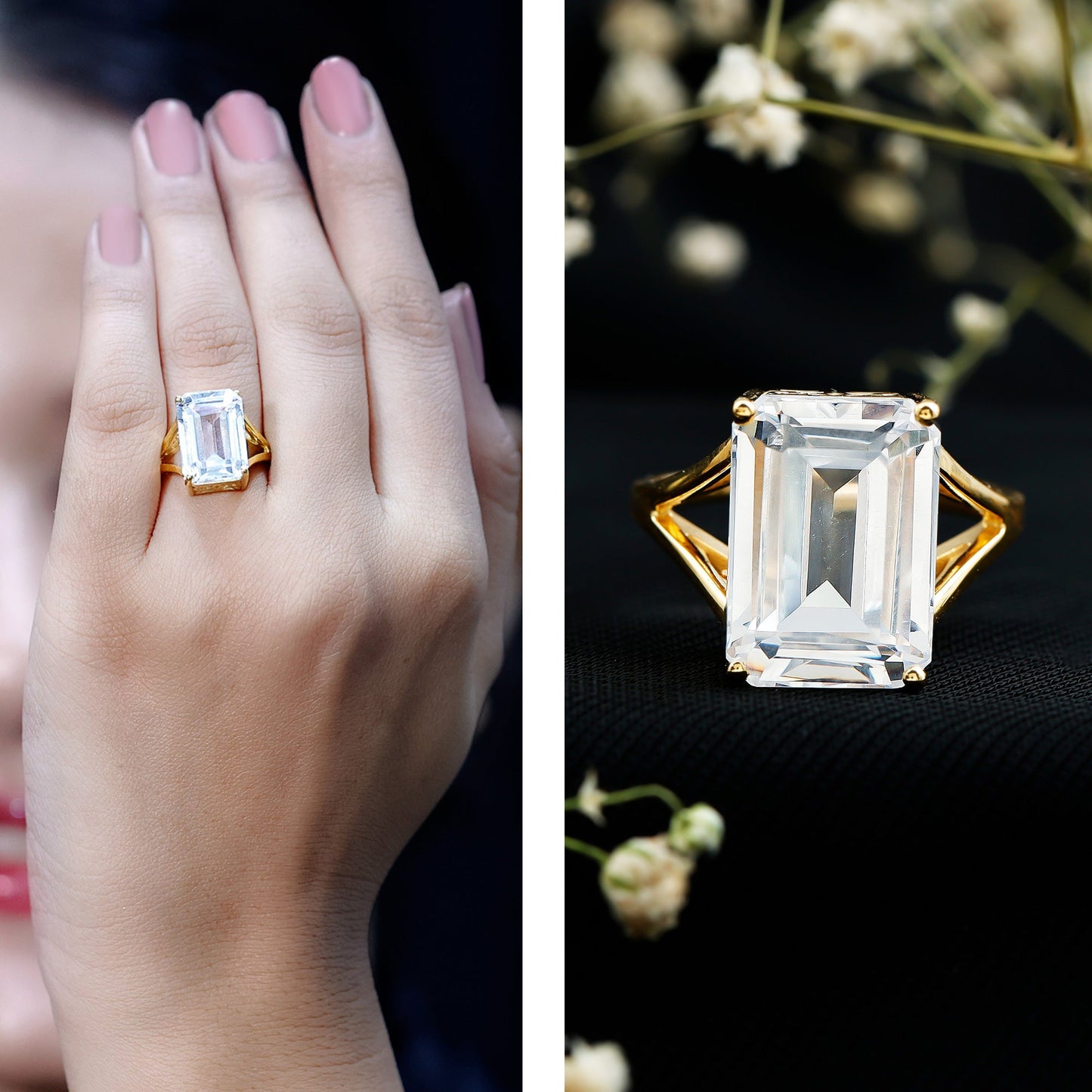 Certified 10X14 MM Emerald Cut Moissanite Engagement Ring for Women