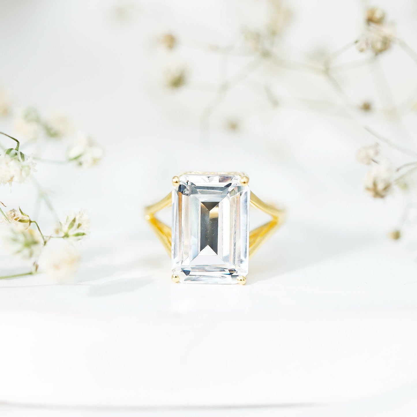 Certified 10X14 MM Emerald Cut Moissanite Engagement Ring for Women