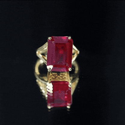 Lab Grown Ruby 10X14 MM Emerald Cut Engagement Ring with Split Shank