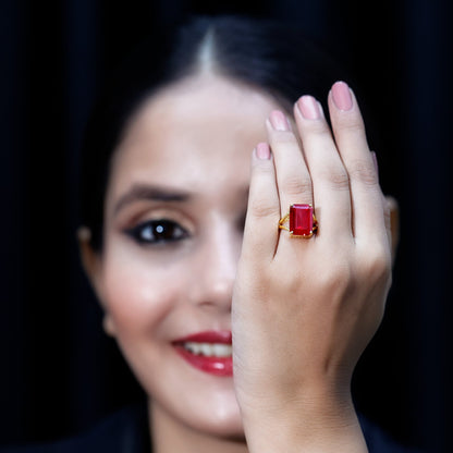 Certified 5 Carat Emerald Cut Lab Grown Ruby Engagement Ring with Split Shank