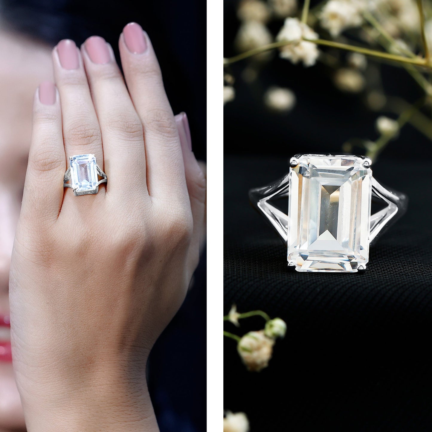 Certified 10X14 MM Emerald Cut Cubic Zirconia Solitaire Engagement Ring