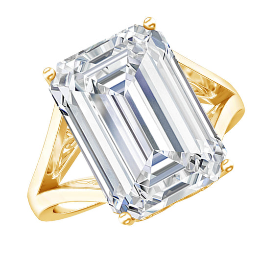 Certified 10X14 MM Emerald Cut Cubic Zirconia Solitaire Engagement Ring