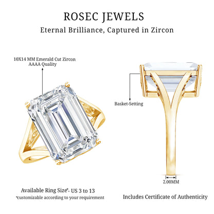 Certified 9 Carat Emerald Cut Cubic Zirconia Engagement Ring in Silver