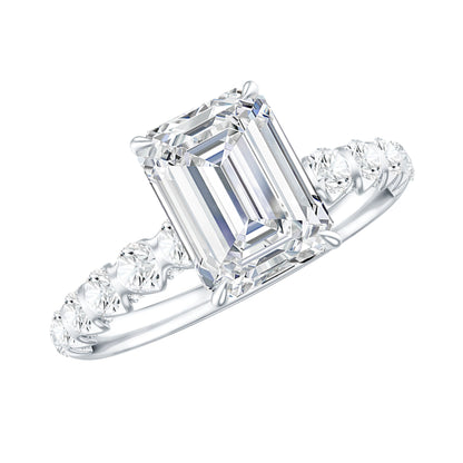 6X8 MM Emerald Cut Lab Grown Diamond Engagement Ring with Accent