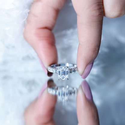 6X8 MM Emerald Cut Lab Grown Diamond Engagement Ring with Accent