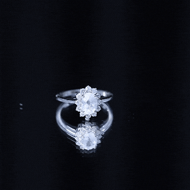Natural 1 Carat Oval Cut Moonstone and Diamond Engagement Ring