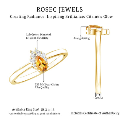 Minimalist Citrine and Diamond Promise Ring for Her in Silver