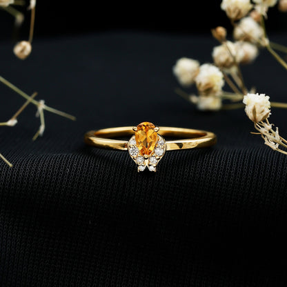 Minimalist Citrine and Diamond Promise Ring for Her in Silver