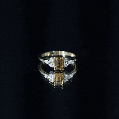 Natural 0.6 Carat Citrine Emerald Cut Engagement Ring with Diamond Trio