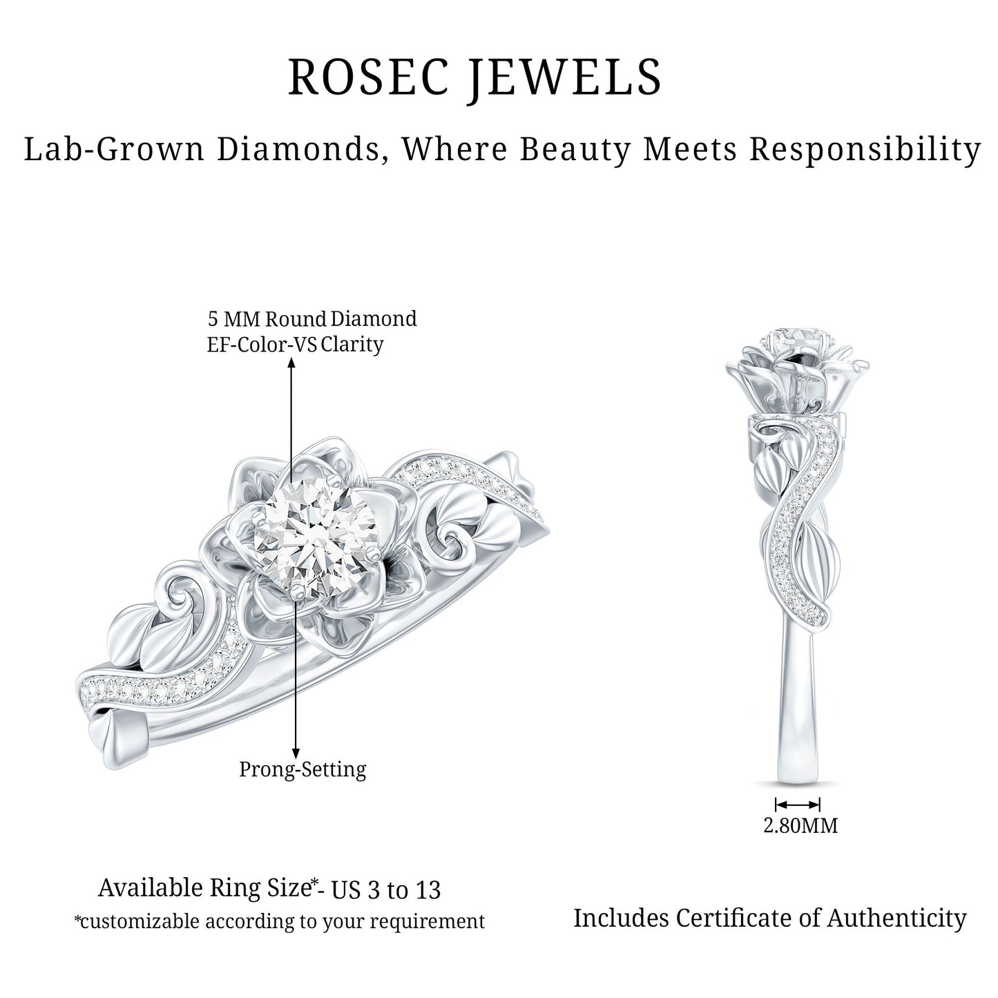 Lab Grown Diamond Flower Engagement Ring for Her