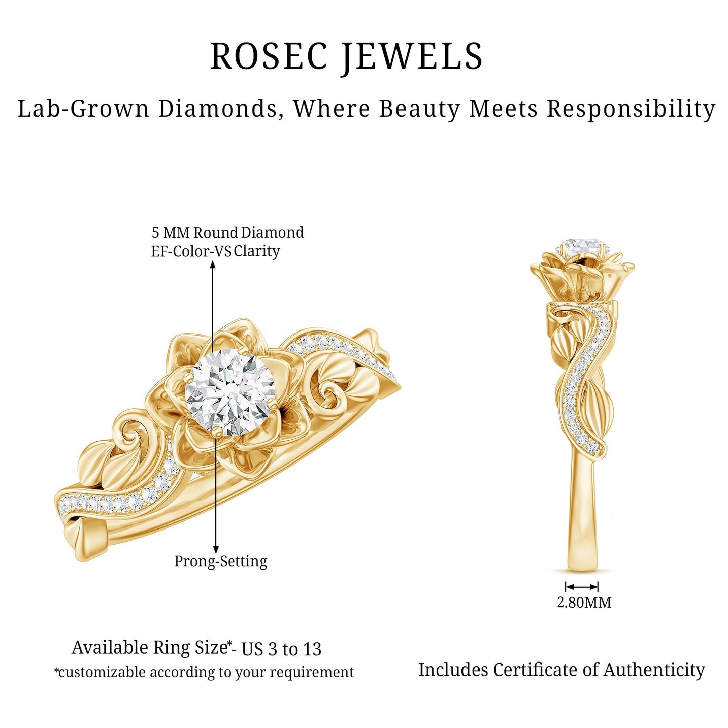 Lab Grown Diamond Flower Engagement Ring for Her