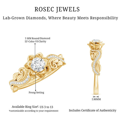 Lab Grown Diamond Flower Engagement Ring for Her