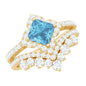 Genuine Princess Cut Swiss Blue Topaz Floral Wedding Ring Set in Silver