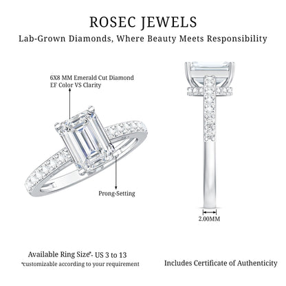 Diamond Emerald Cut Engagement Ring With Hidden Halo