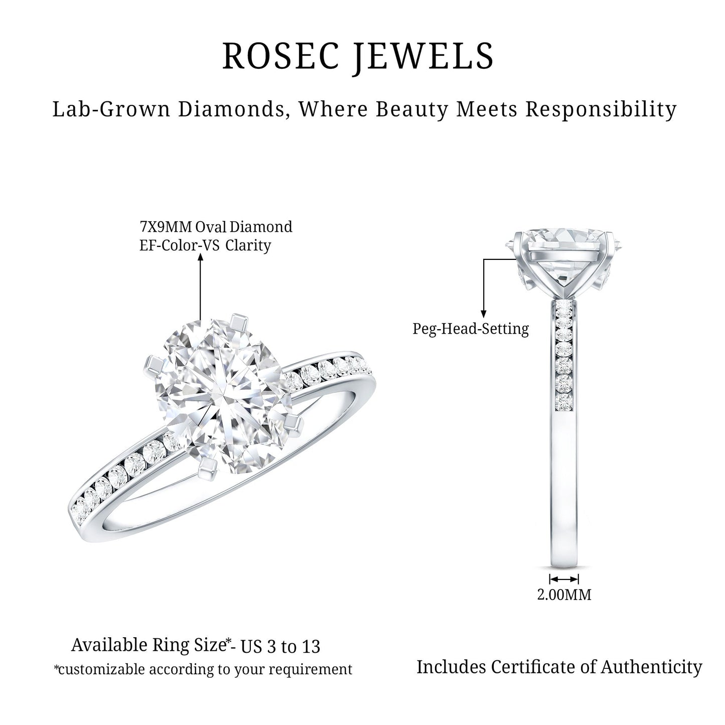 Certified 7X9 MM Lab Grown Diamond Oval Engagement Ring