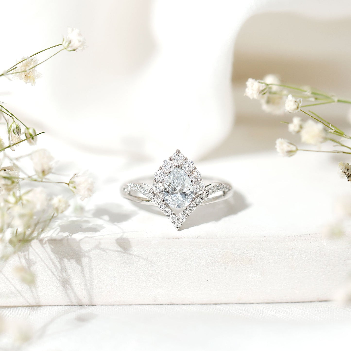 Pear Cut 5X7MM Lab Grown Diamond Designer Engagement Ring