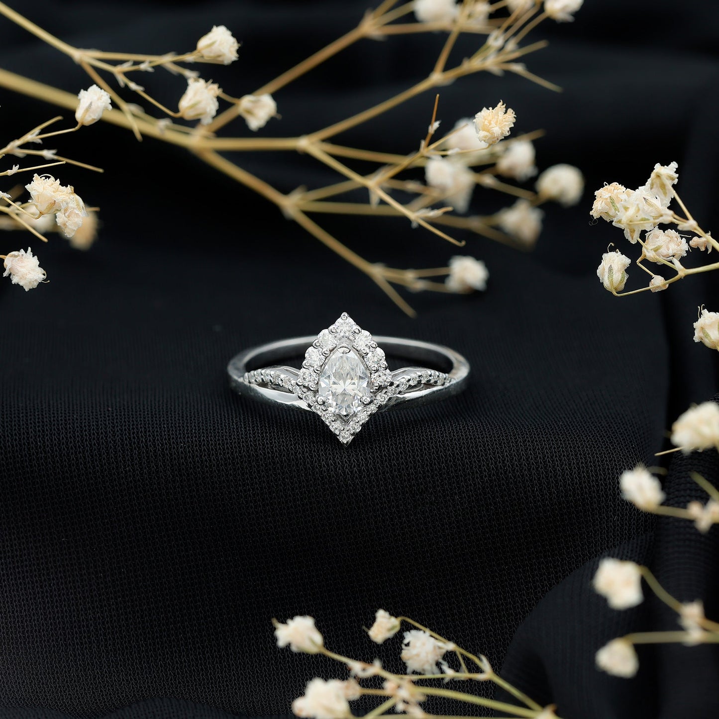 Pear Cut 5X7MM Lab Grown Diamond Designer Engagement Ring