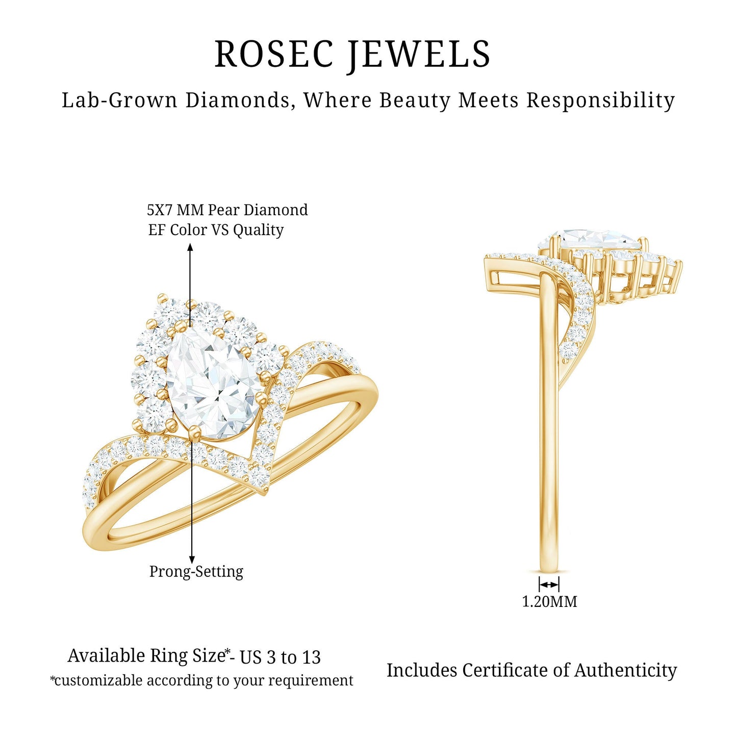 Pear Cut 5X7MM Lab Grown Diamond Designer Engagement Ring
