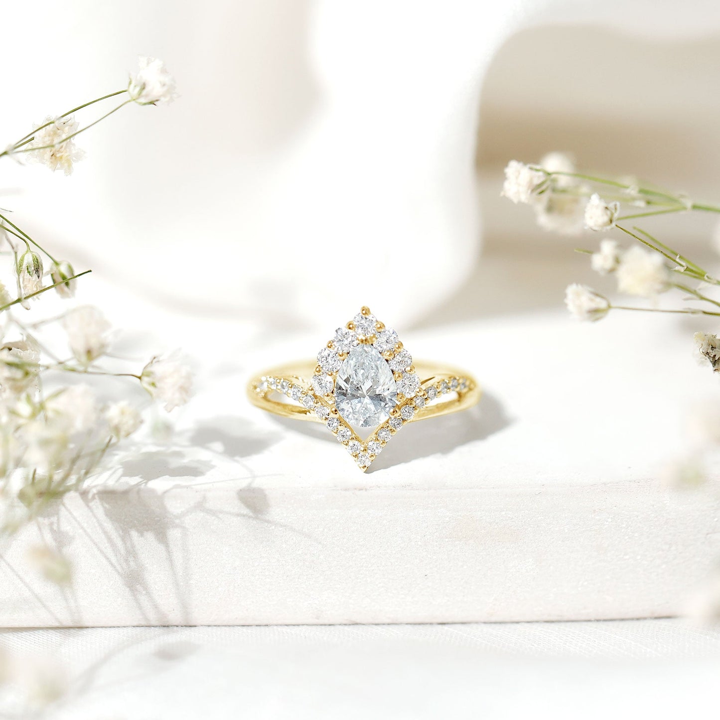 Pear Cut 5X7MM Lab Grown Diamond Designer Engagement Ring