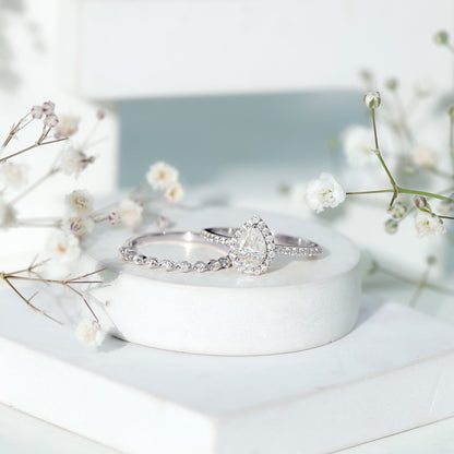 Lab Created Diamond Teardrop Engagement Ring With Stackable Band