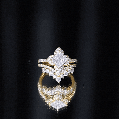 6 MM Princess Cut Lab Grown Diamond Designer Bridal Ring Set
