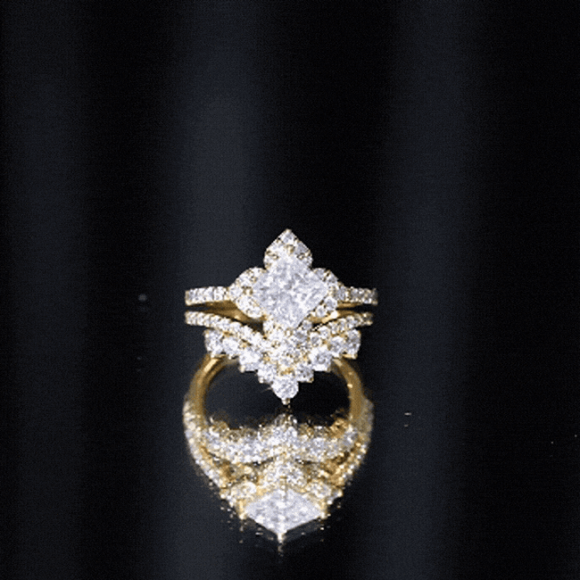 6 MM Princess Cut Lab Grown Diamond Designer Bridal Ring Set