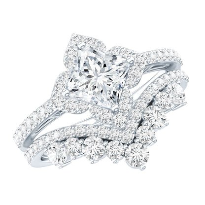 6 MM Princess Cut Lab Grown Diamond Designer Bridal Ring Set