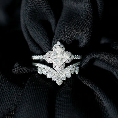 6 MM Princess Cut Lab Grown Diamond Designer Bridal Ring Set