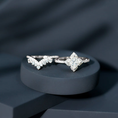 6 MM Princess Cut Lab Grown Diamond Designer Bridal Ring Set