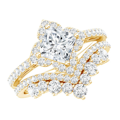 6 MM Princess Cut Lab Grown Diamond Designer Bridal Ring Set